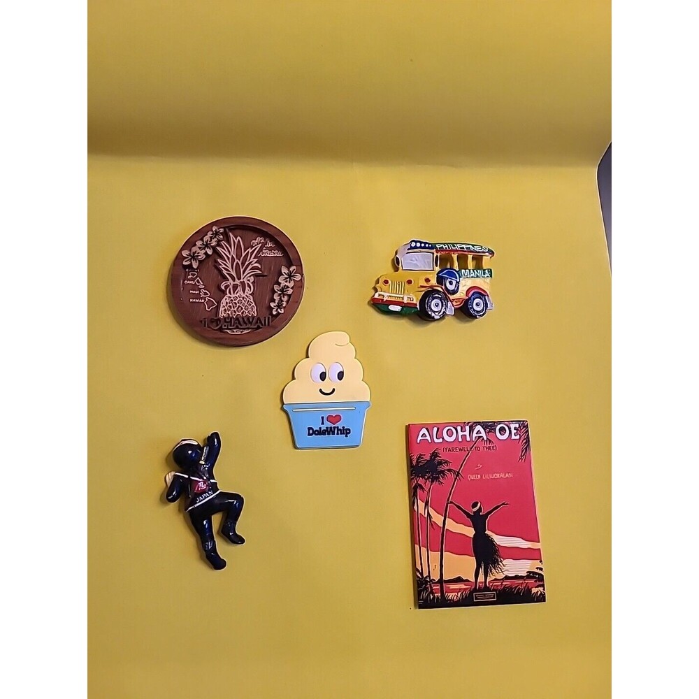 100% Genuine Koa Wood, Hawaiian Magnet Bundle; Hawaii Island 5pc